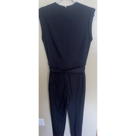 Theory Wool Blend Sleeveless Jumpsuit Black Size 6 Wrap Front Zipper - Picture 8 of 10